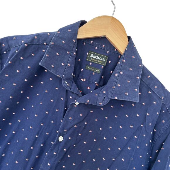 Barbour Navy Blue American Flag Printed Button Down Sz XXL - Picture 1 of 6